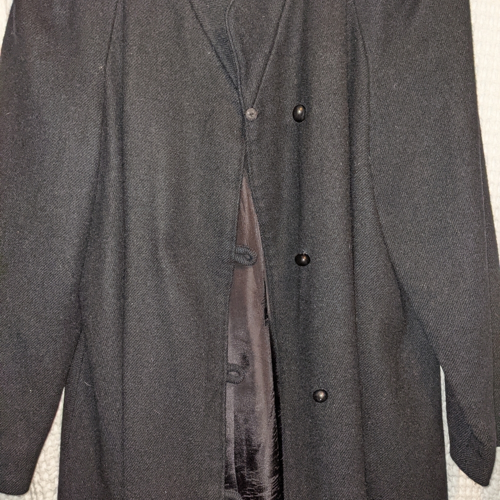 Vintage Protrait Women Black Long Wool Coat